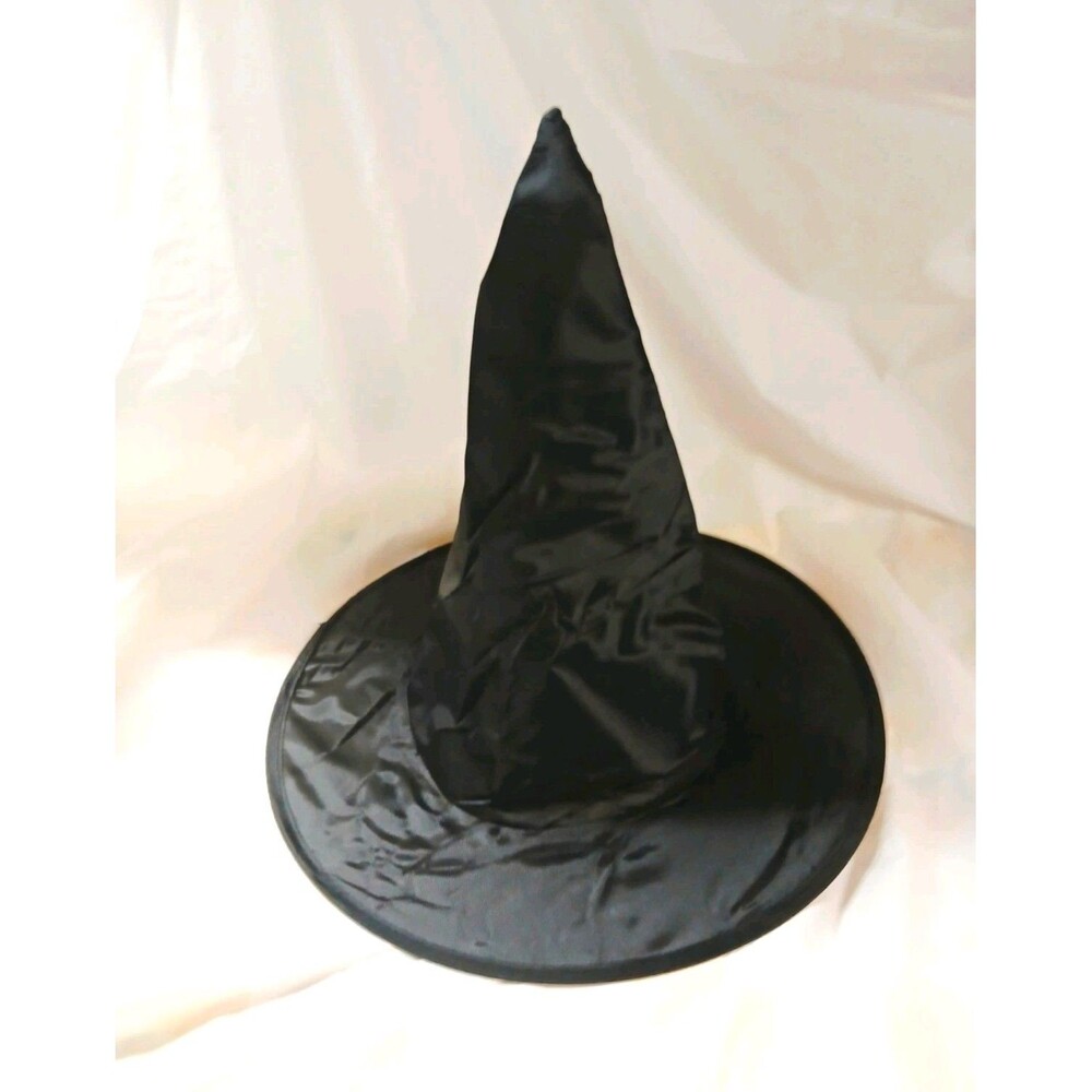 Black Witch Hat Pointed Wide Brim, One Size Adult Unisex, Synthetic, 13in